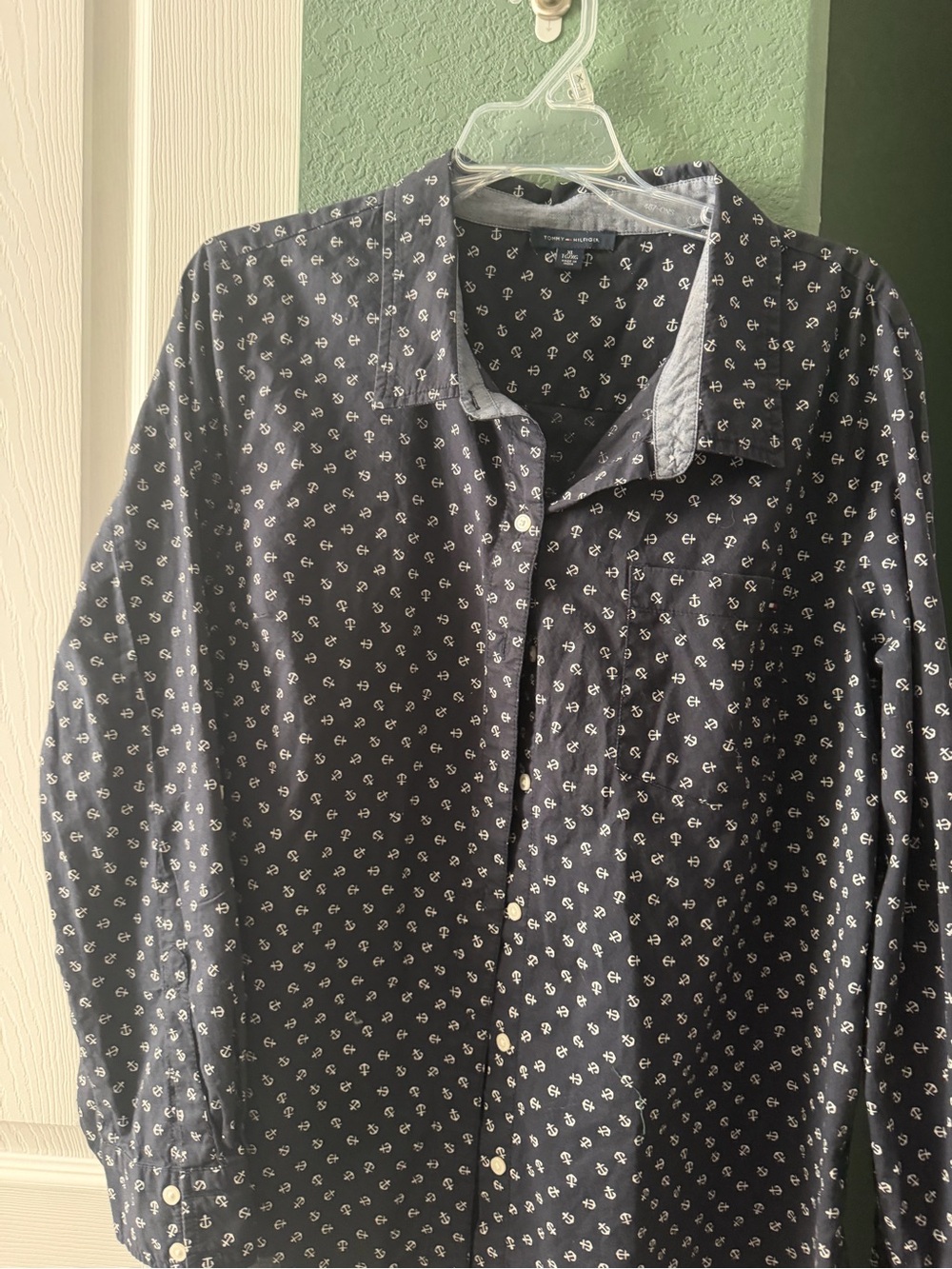 Tommy Hilfiger Navy Button-Down Shirt with White Anchor Print